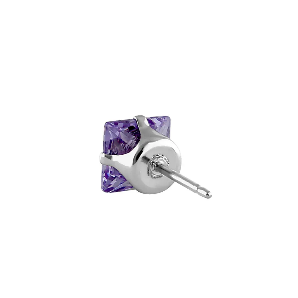 1.4ct Sterling Silver Lavender Square CZ Stud Earrings 5mm