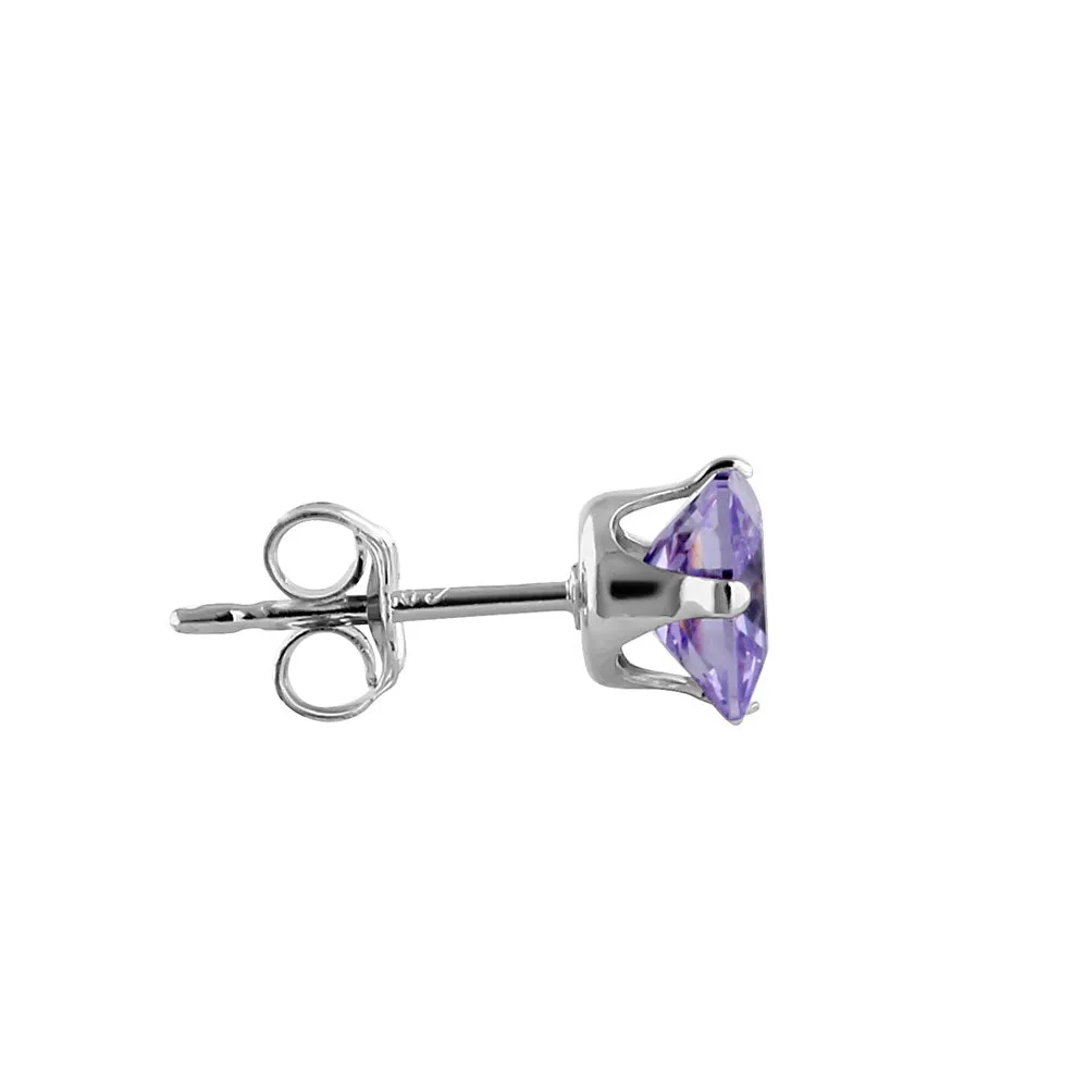 1.4ct Sterling Silver Lavender Square CZ Stud Earrings 5mm