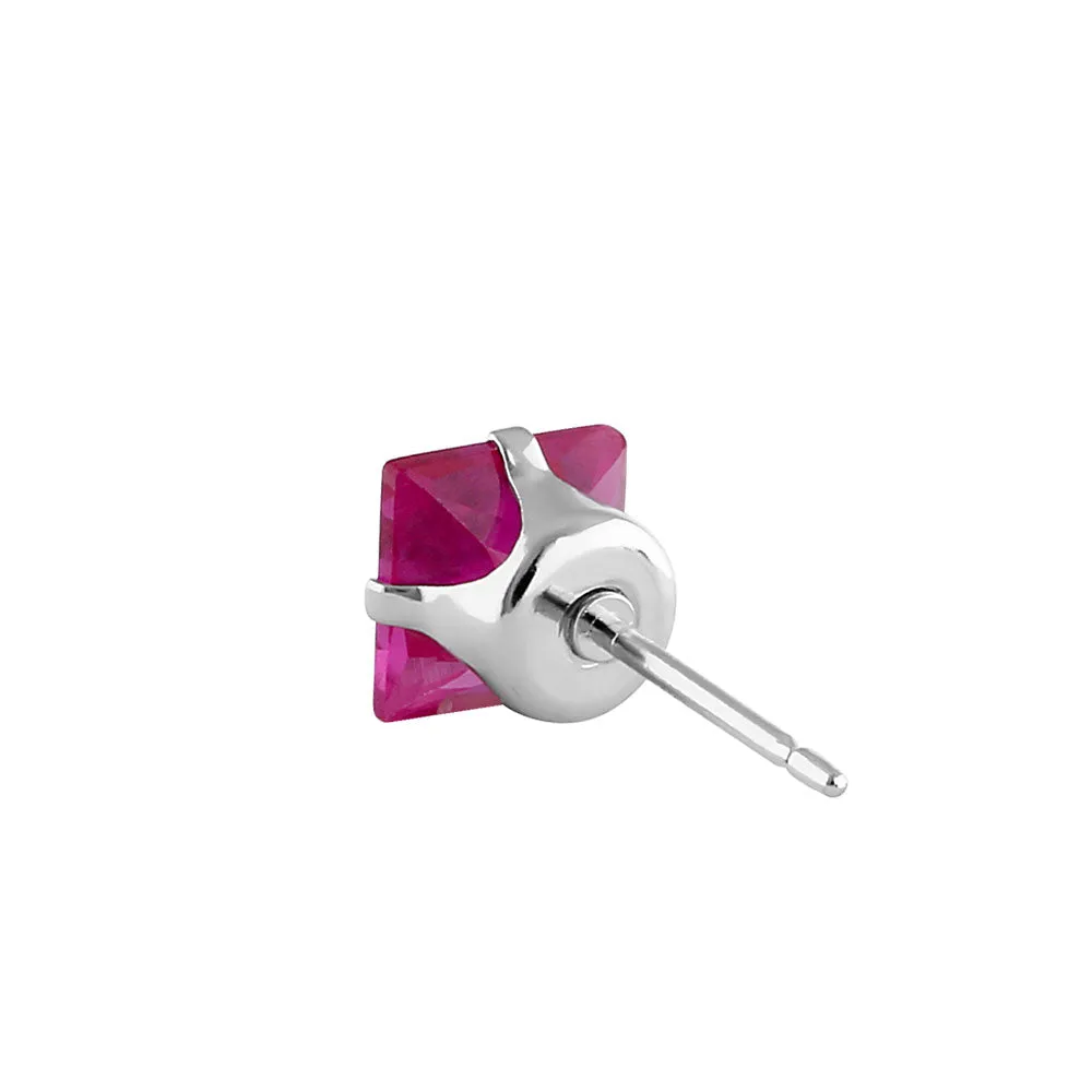 1.4ct Sterling Silver Ruby Square CZ Stud Earrings 5mm