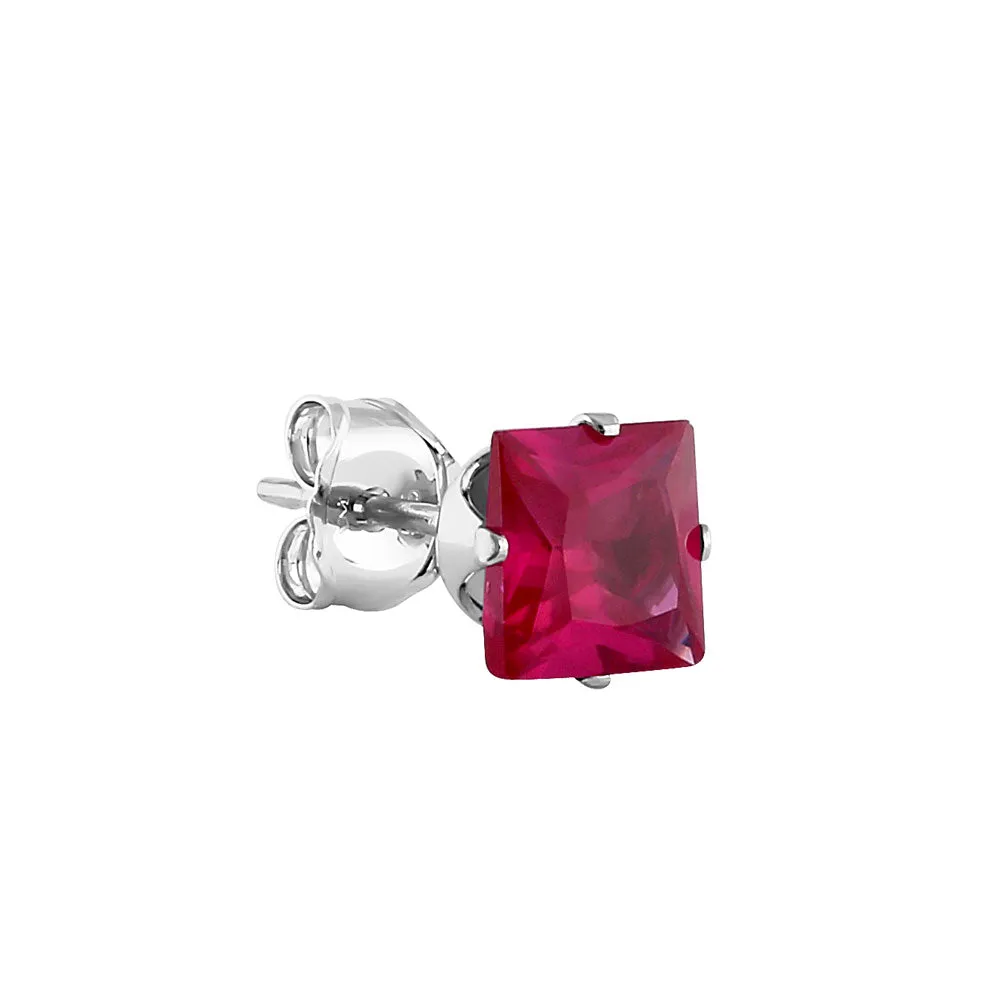 1.4ct Sterling Silver Ruby Square CZ Stud Earrings 5mm