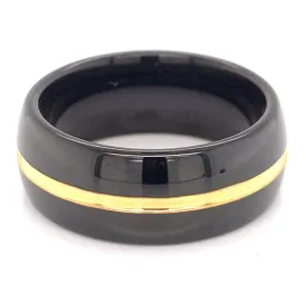 18K PVD Coated Gold Center With Black Edge Tungsten Comfort Fit Ring / TGR1017