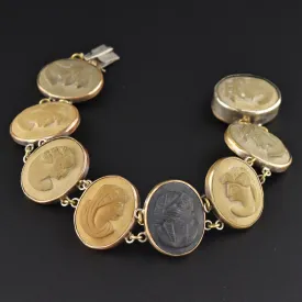 Antique Victorian Italian Carved Lava Cameo Bracelet