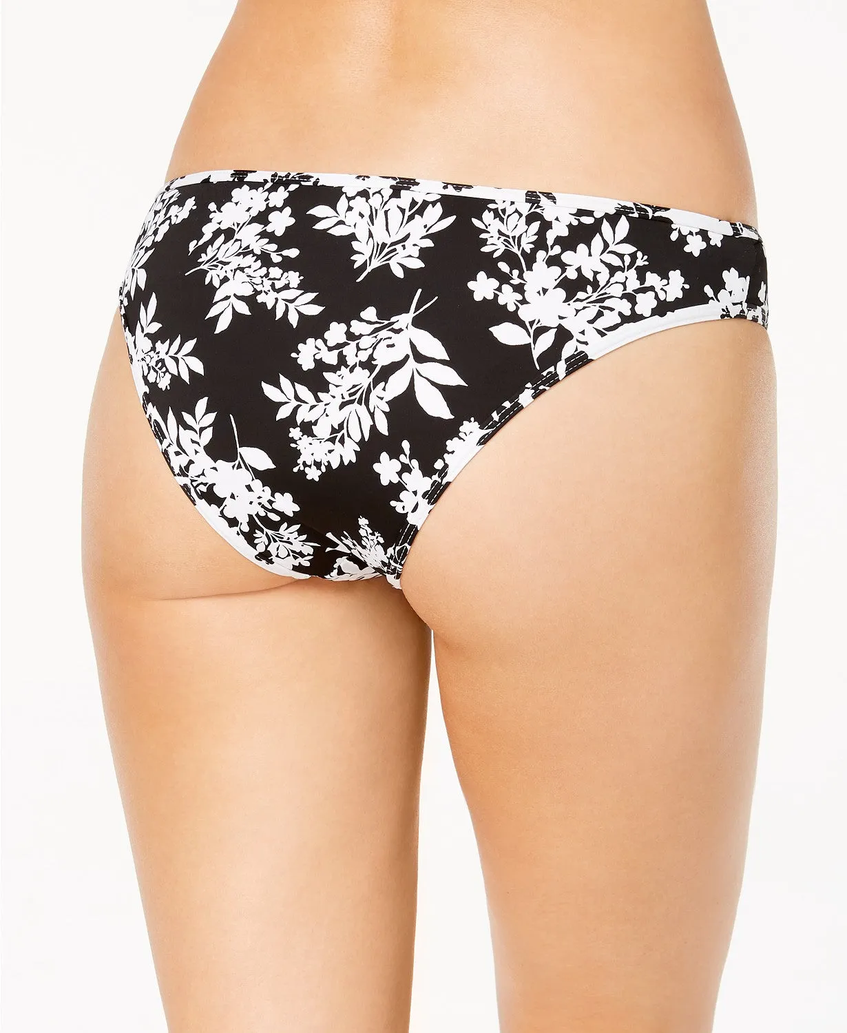 Bar III Women's Woodland Floral Printed Hipster Swim Bottoms, Black, L