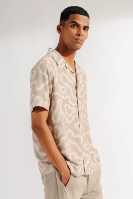 Beige Men's Printed Linen Shirt