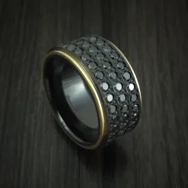 Black Titanium Men's Ring with 18K Yellow Gold and 44 Beautiful Black Diamonds Custom Made Band