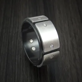 Black Zirconium and Cobalt Chrome Men's Ring with Diamonds Custom Made Band