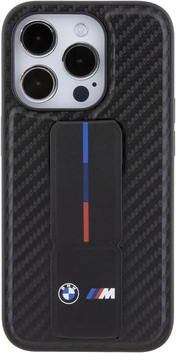 BMW M Series Hard Case Grip Stand Smooth and Carbon for iphone 15 Pro 6.1" Black - BMHCP15LGSPCCK