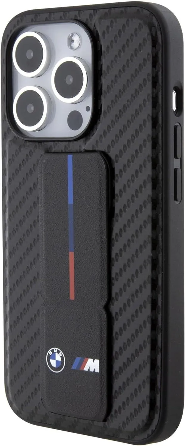 BMW M Series Hard Case Grip Stand Smooth and Carbon for iphone 15 Pro 6.1" Black - BMHCP15LGSPCCK