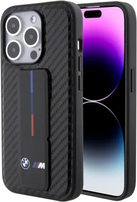 BMW M Series Hard Case Grip Stand Smooth and Carbon for iphone 15 Pro 6.1" Black - BMHCP15LGSPCCK