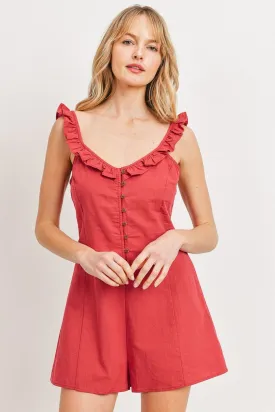 Buttoned Ruffled Strap Rompers