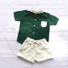 Cedar Top & Shorts in Mini Gold Polka and Sparkly Linen