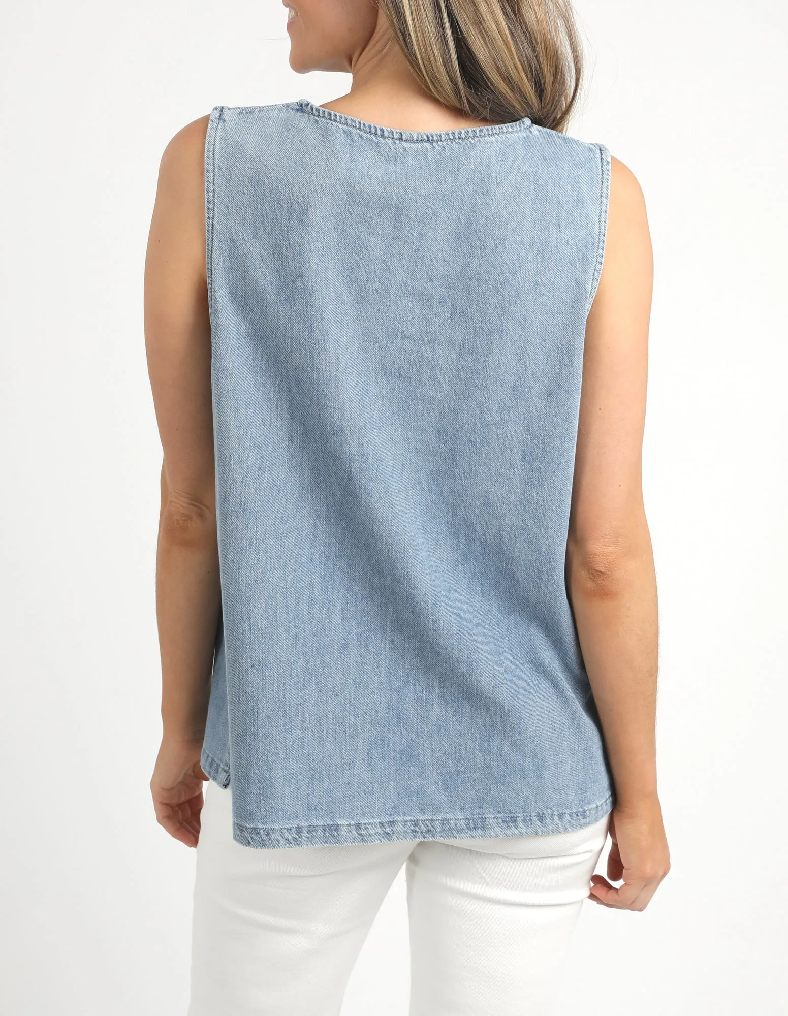 Curtis Chambray Tank Blue Wash