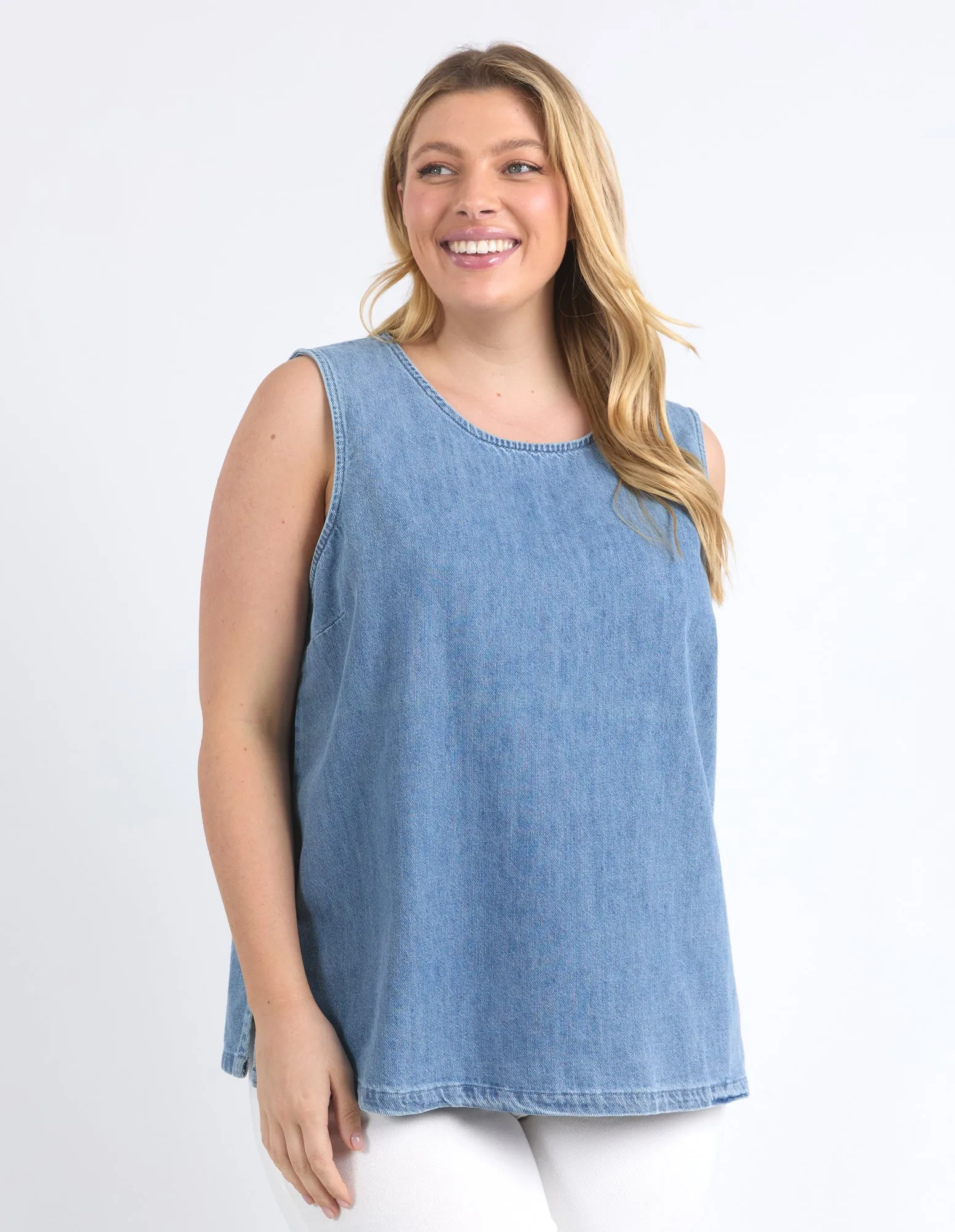 Curtis Chambray Tank Blue Wash