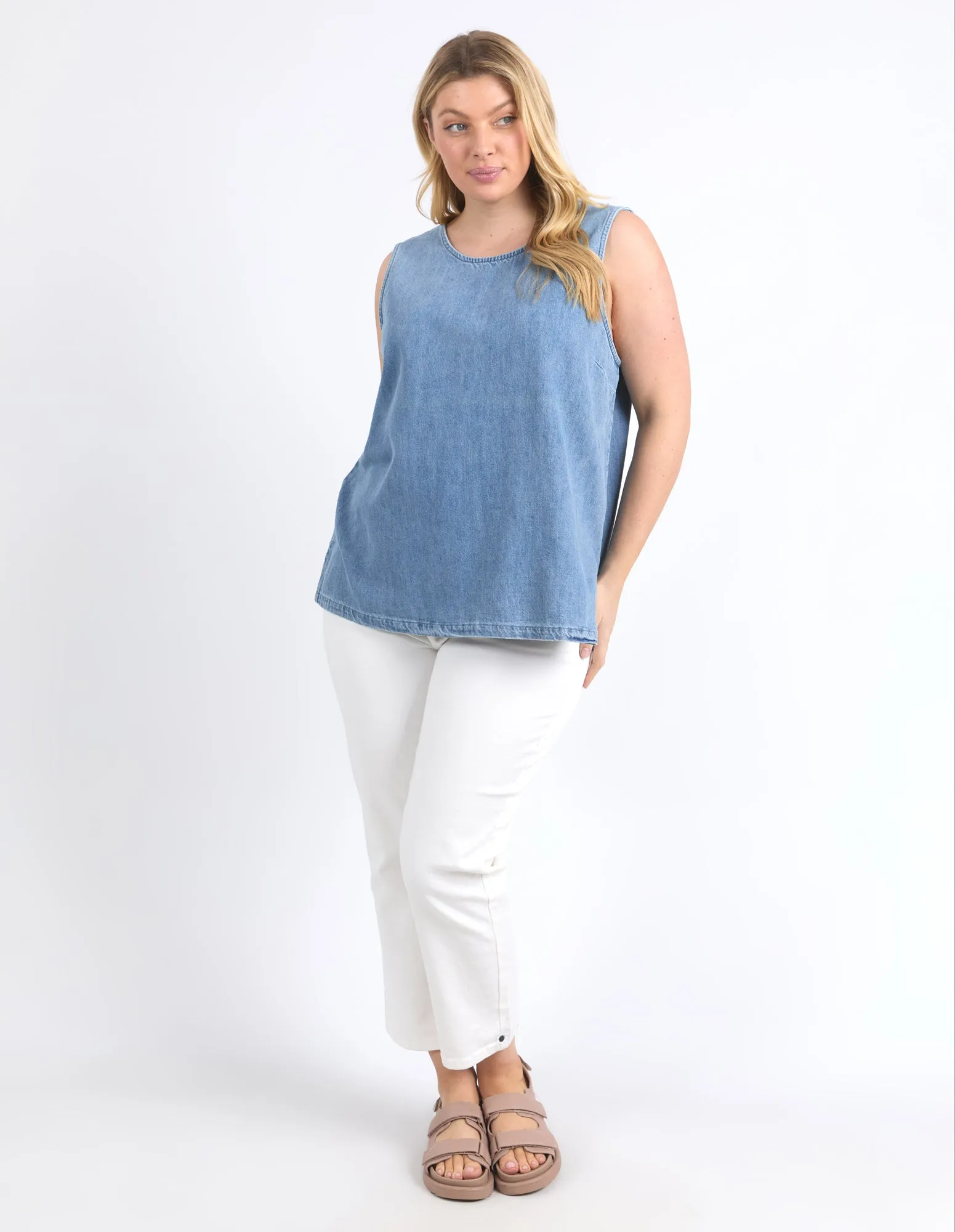 Curtis Chambray Tank Blue Wash