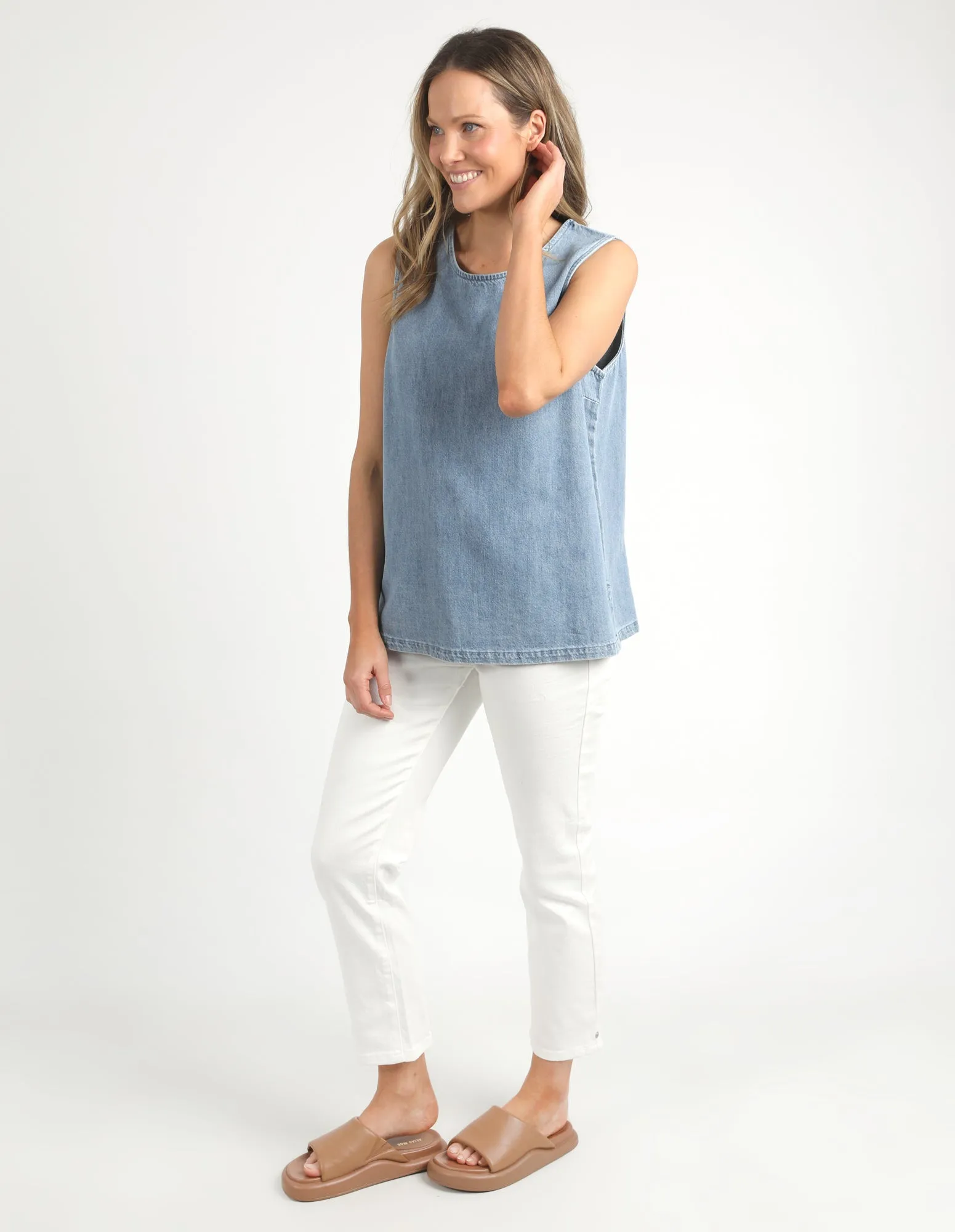 Curtis Chambray Tank Blue Wash