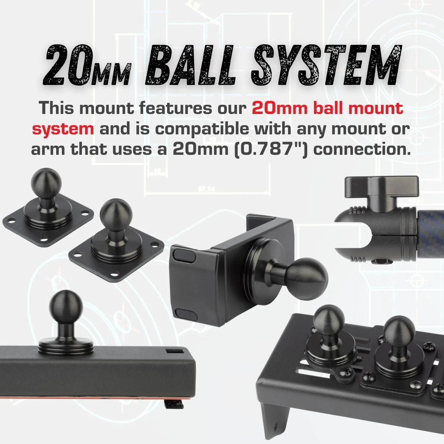 Matte Color Carbon Fiber Locking Adjustable Mounting Arms with Articulating Joint (various sizes)