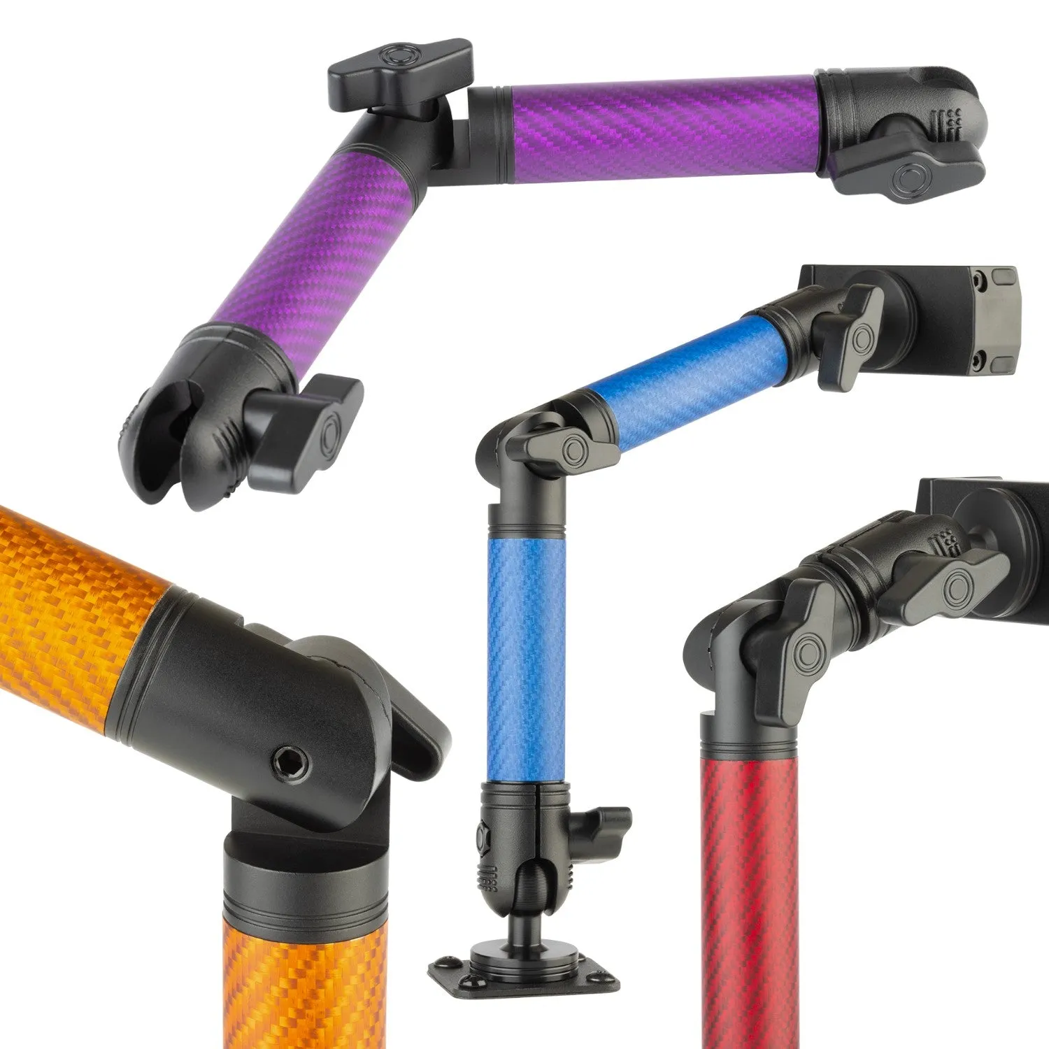 Matte Color Carbon Fiber Locking Adjustable Mounting Arms with Articulating Joint (various sizes)