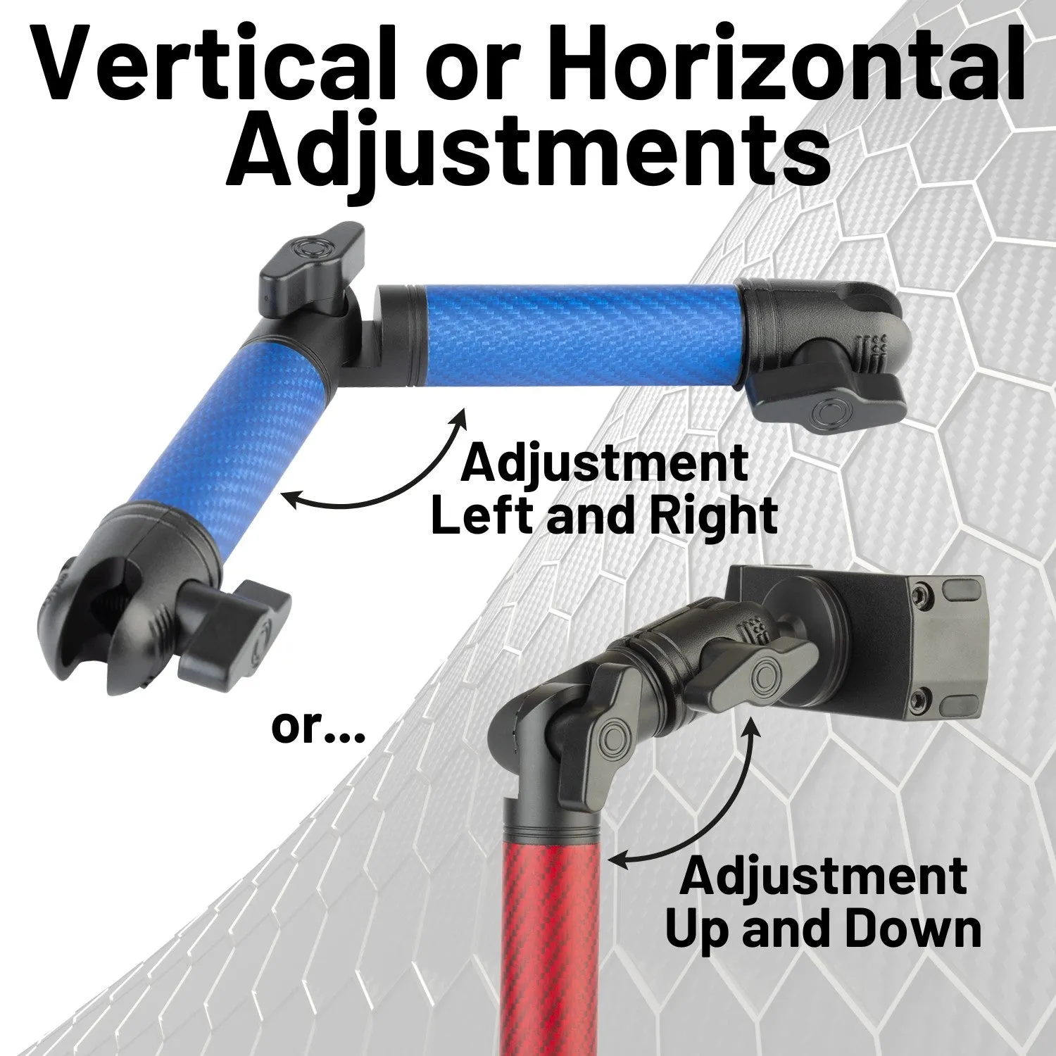 Matte Color Carbon Fiber Locking Adjustable Mounting Arms with Articulating Joint (various sizes)