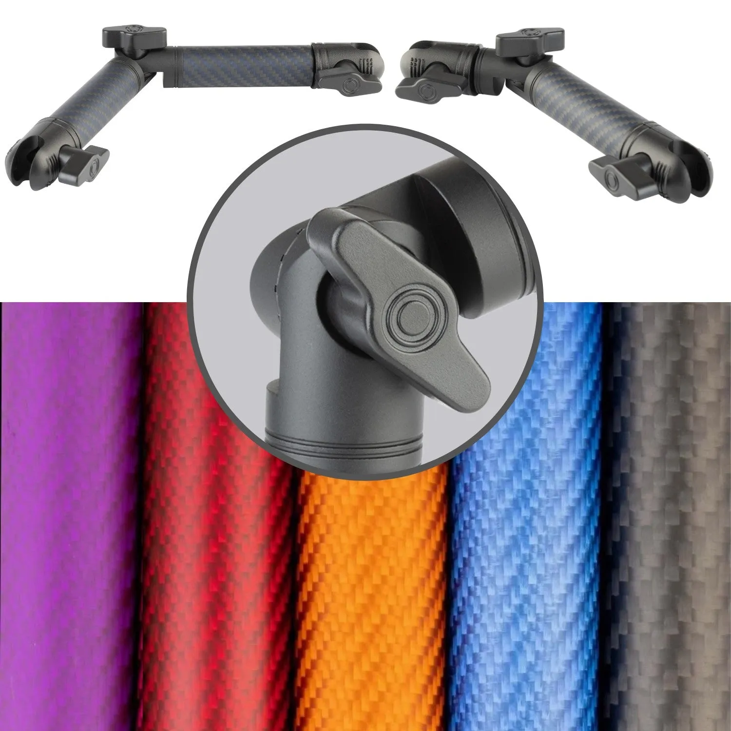 Matte Color Carbon Fiber Locking Adjustable Mounting Arms with Articulating Joint (various sizes)