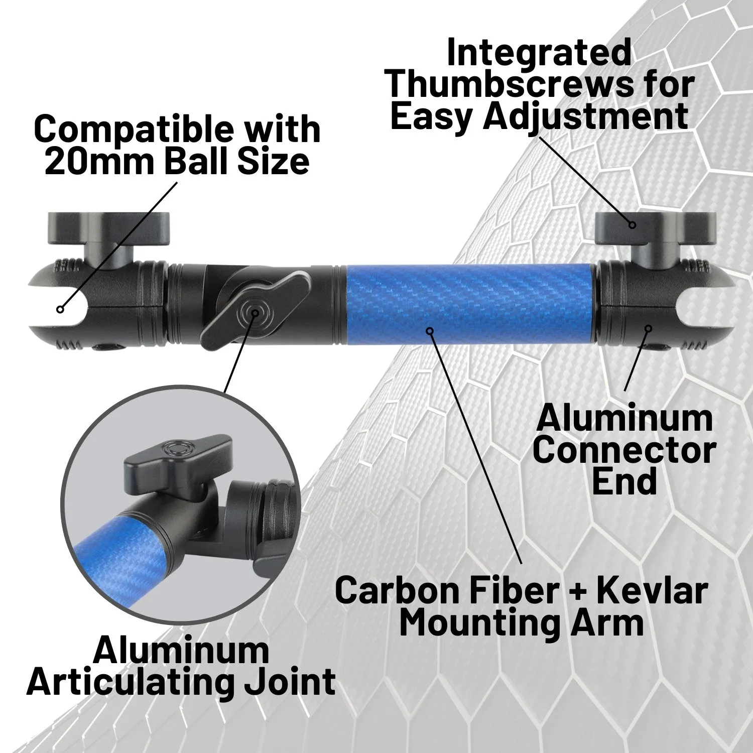 Matte Color Carbon Fiber Locking Adjustable Mounting Arms with Articulating Joint (various sizes)