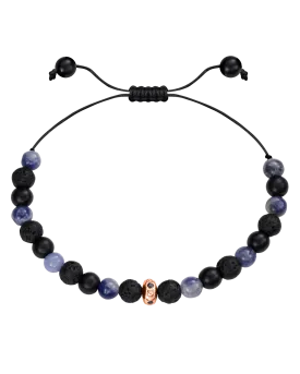 Men's Blue Sodalite & Matte Onyx Bead Bracelet - 14K Rose Gold