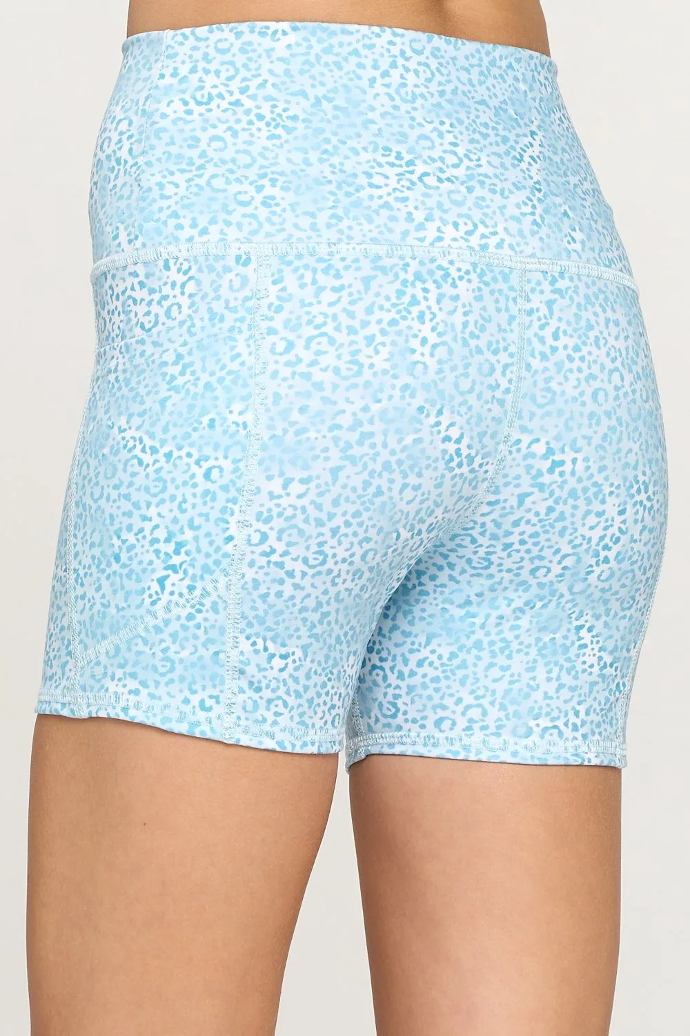 Mia Shorts - Ocean Blue Cheetah w Pockets 5" (High-Waist)