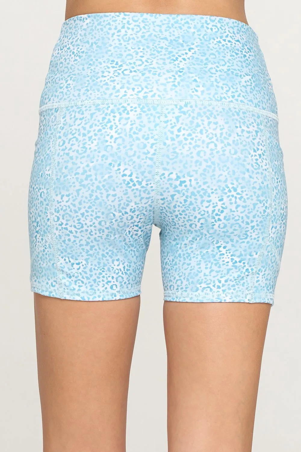 Mia Shorts - Ocean Blue Cheetah w Pockets 5" (High-Waist)