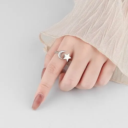 Moon and Star Fidget Anxiety Ring S925