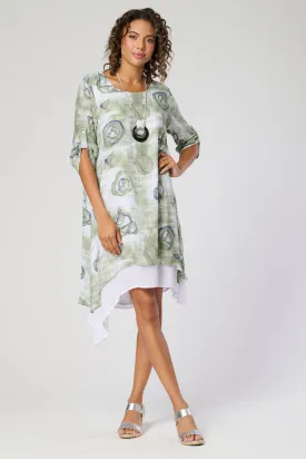 Saloos Swirl Print Double Layer Dress with Necklace