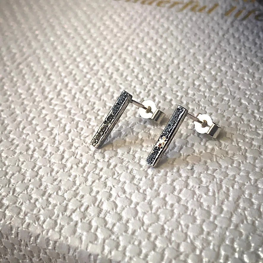 Solid sterling silver and gold bar stud earrings