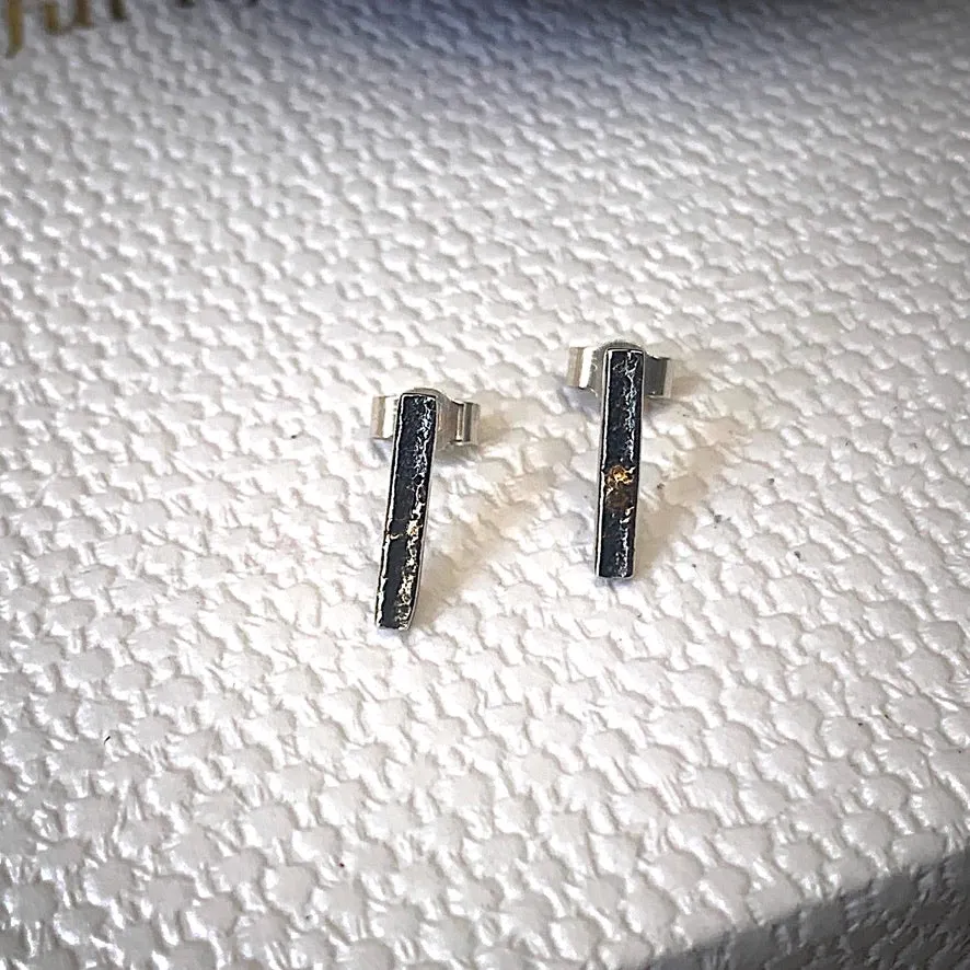 Solid sterling silver and gold bar stud earrings