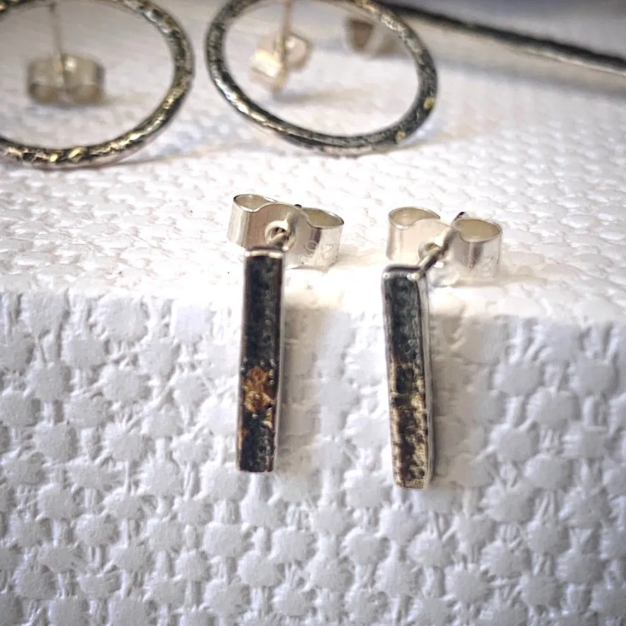 Solid sterling silver and gold bar stud earrings