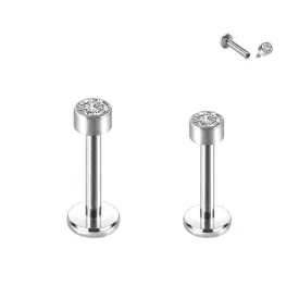 Steel Internally Threaded Bezel Set Flat CZ Tragus Labret